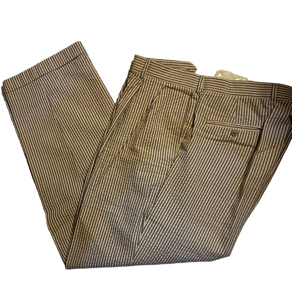 Off The Cuff Men’s Blue Seersucker Pants 38x29 Striped Preppy Golf Casual